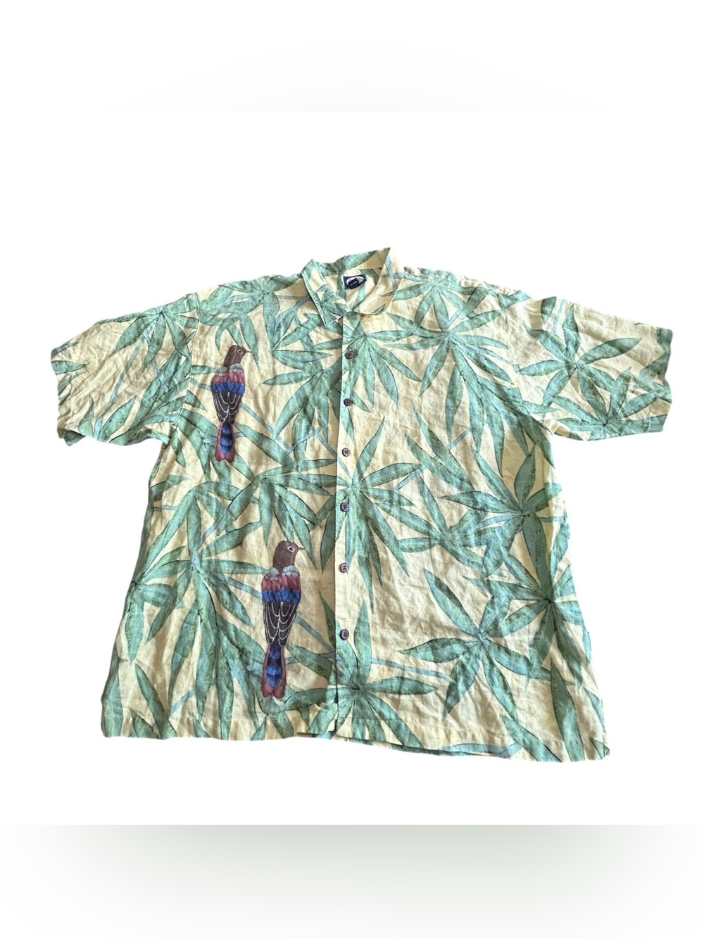 Tommy Bahama Cream and Teal Tropical Parrot Button-Down Shirt